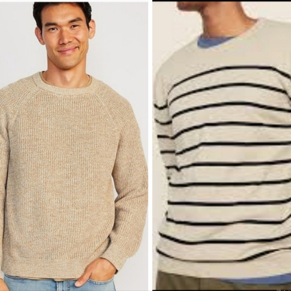 Old Navy Set Of 2 Oatmeal Navy Blue/black Strips Pullovers Knit Sweater Bundle